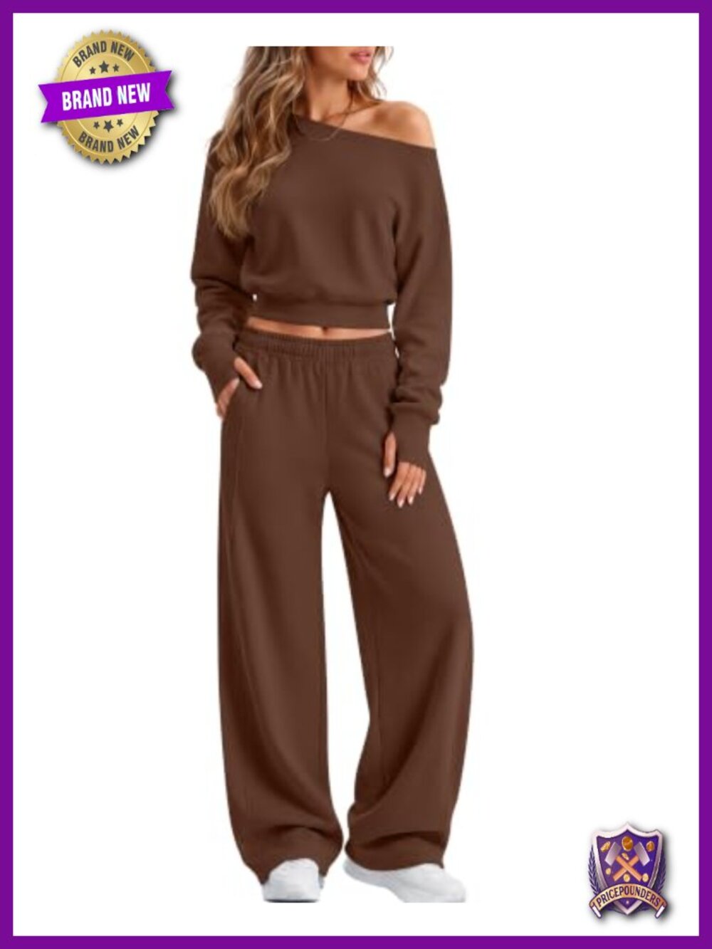 Womens 2 Piece Sweatsuit Off Shoulder Lounge Set Wide Leg Tracksuit